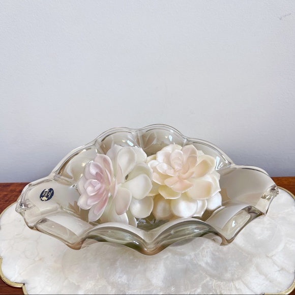 Murano Handblown Crystal Glass Smoky Brown Art Glass Bowl Decor with Tag - Picture 2 of 13